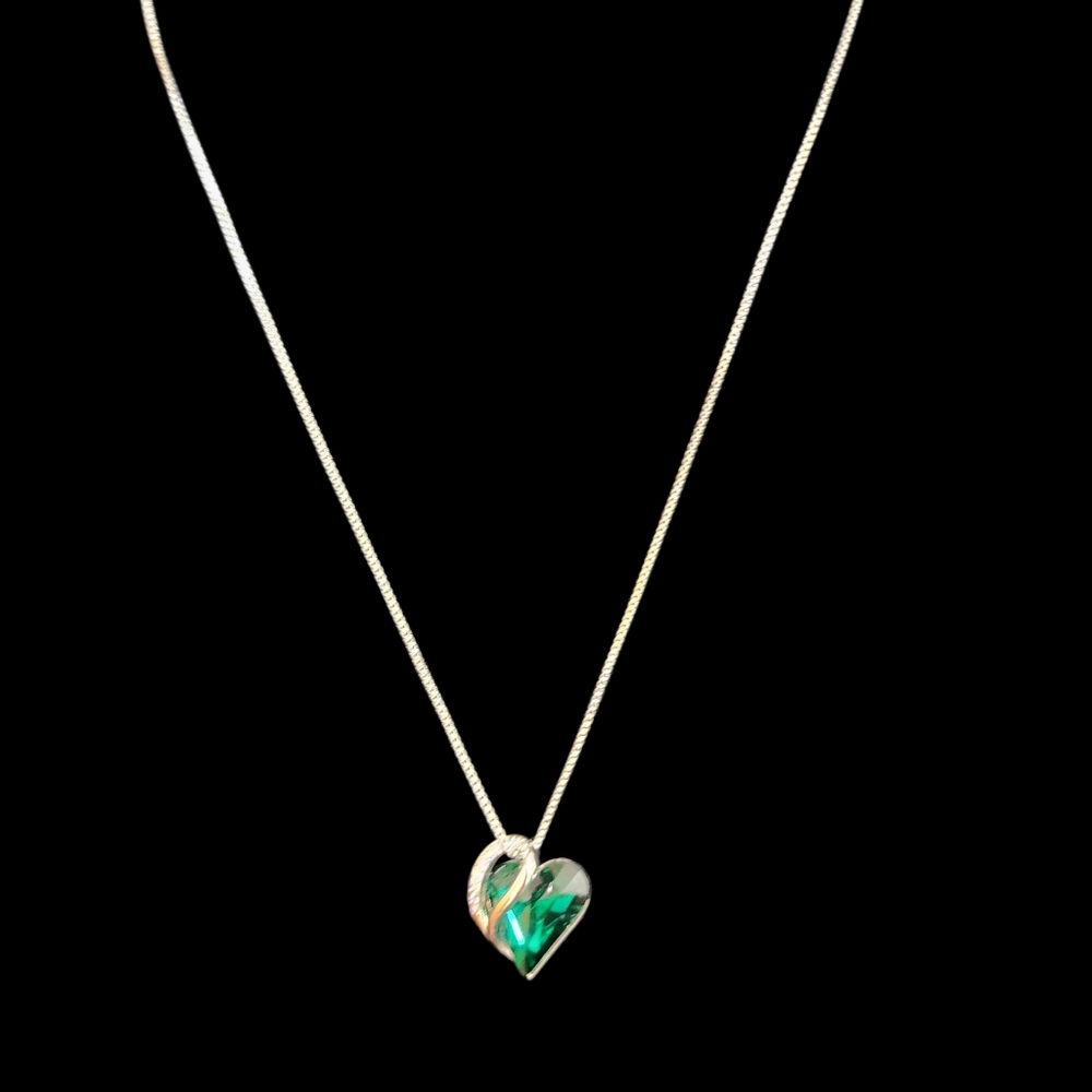 May Birthstone 18 Kt RGP Silver Heart with Green Gemstone Necklace